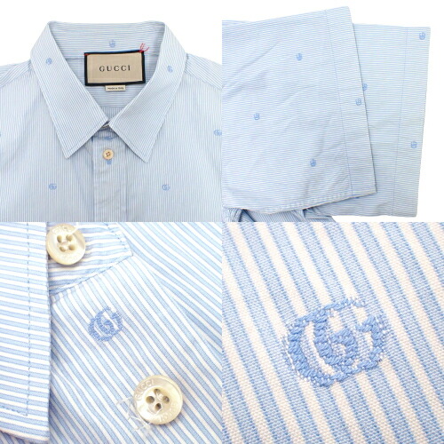 楽天市場】GUCCI(グッチ) ストライプ 半袖シャツ トップス ロゴ刺繍