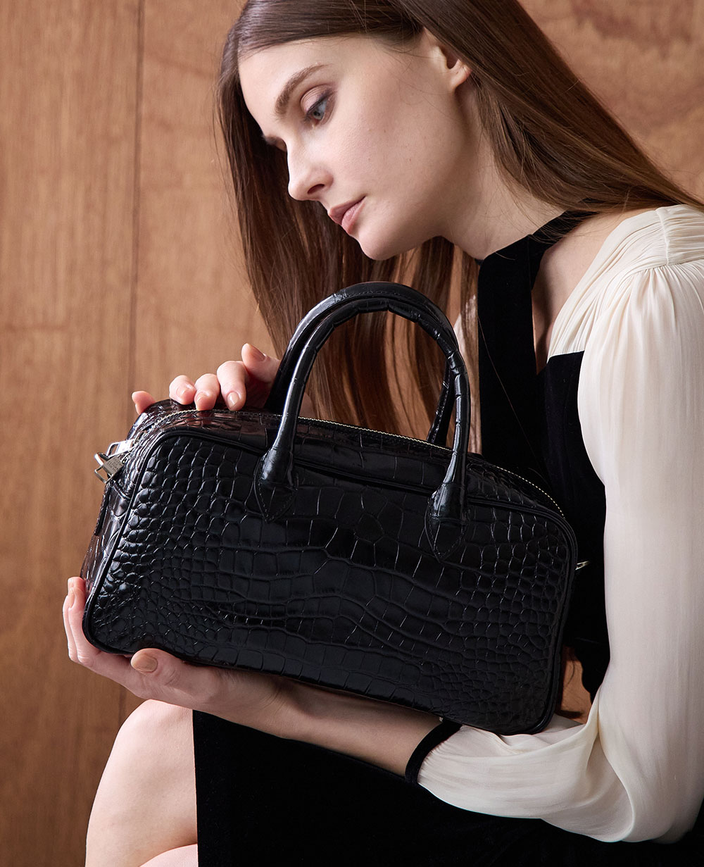 ボストンバッグ レディース 高級 クロコ 型押し レザー ラグジュアリー