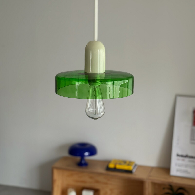 ランプシェード 緑色ストライプガラスディフューザー アンティーク