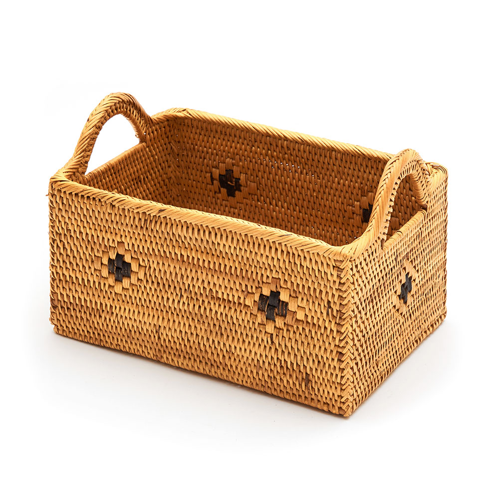 楽天市場】アタで編まれたハンドル付きバスケット 小物入れ 収納