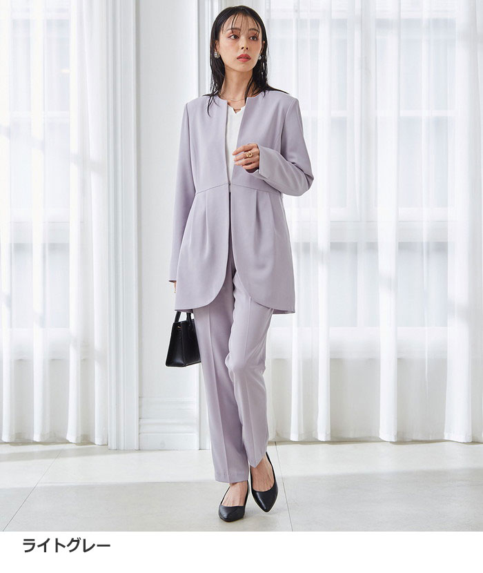楽天市場】パンツスーツ ＜2点セット＞ラウンドヘムジャケット