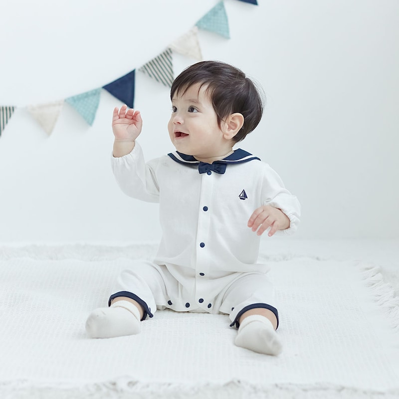 楽天市場】セーラー襟 前開き カエルロンパース ◇ 60 70 80