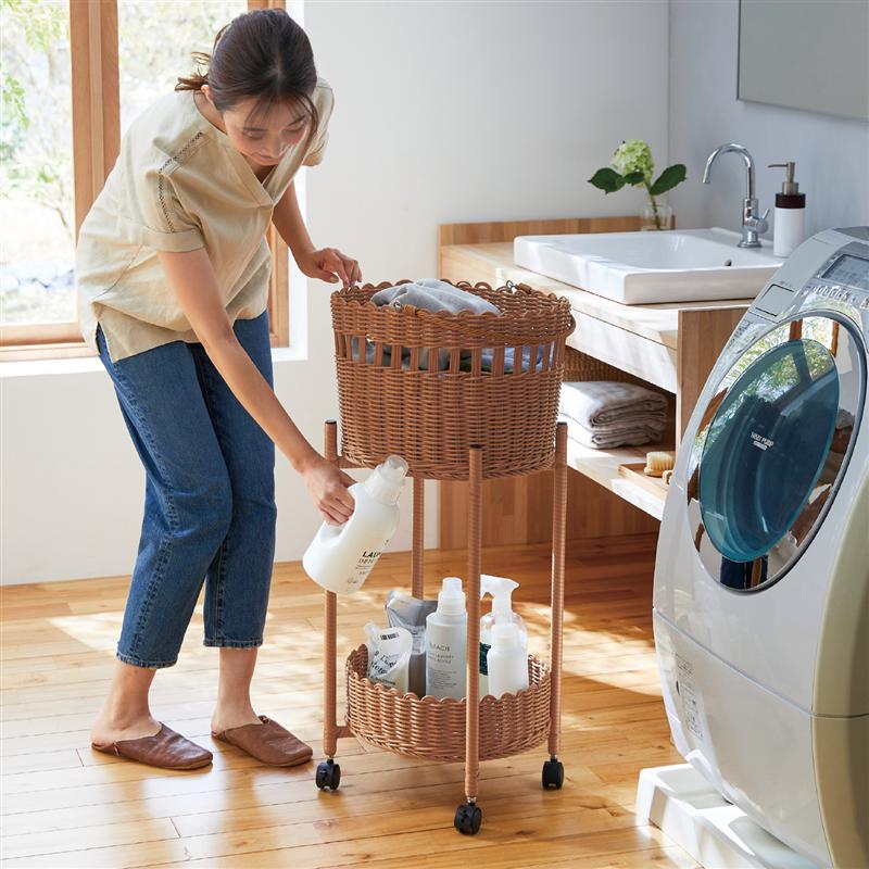 楽天市場】ベルメゾン 洗えるラタン調バスケット付き2段ワゴン ◇ 家具