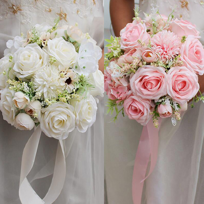 スモーキーピンクローズのシングルブーケ 韓国ブーケ ウェディング