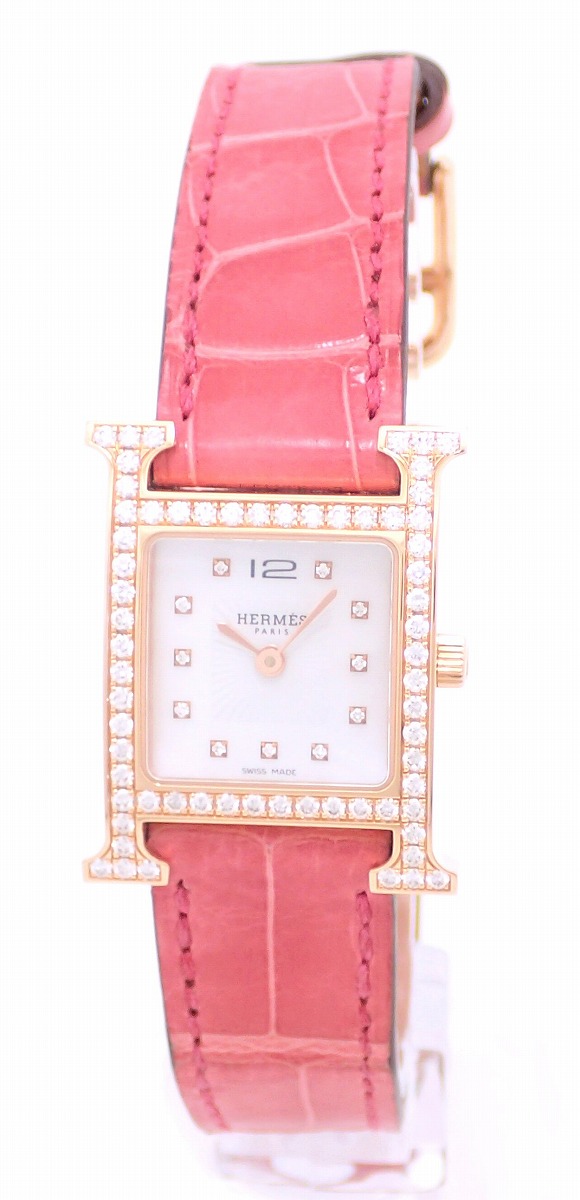 雑貨ショップ【HERMES】エルメス Hウォッチ ベゼルダイヤ ピンク 雑貨
