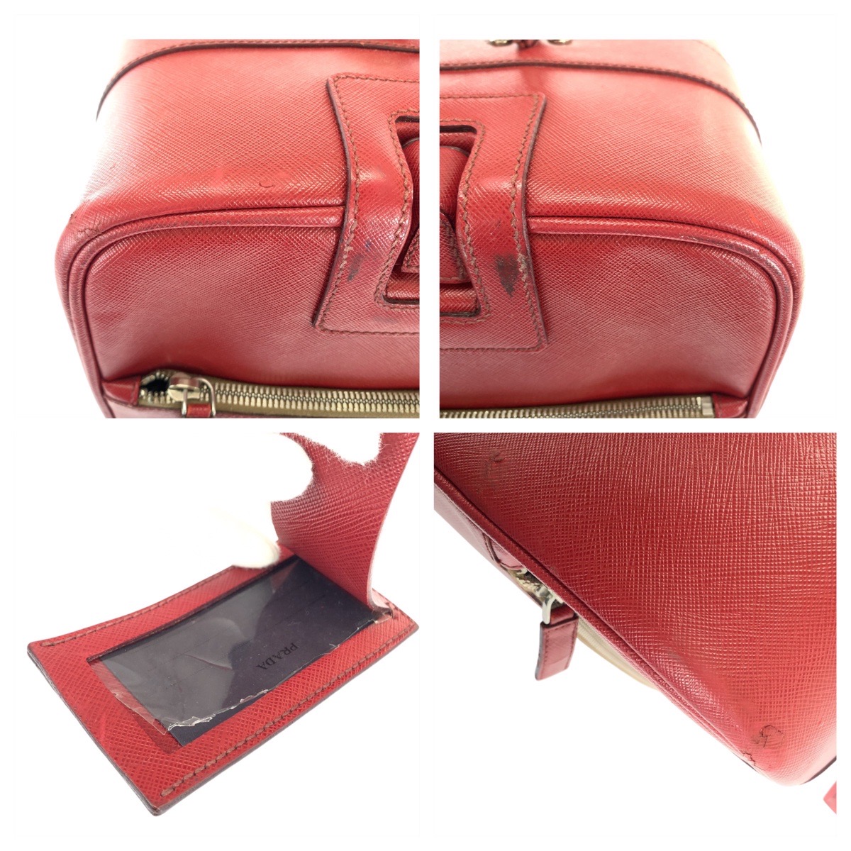 楽天市場】PRADA プラダ サフィアーノ 三角ロゴプレート レッド