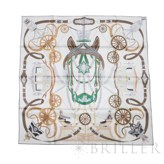 楽天市場】エルメス カレ90 ステイトリー・ホイールズ 白 / グリーン