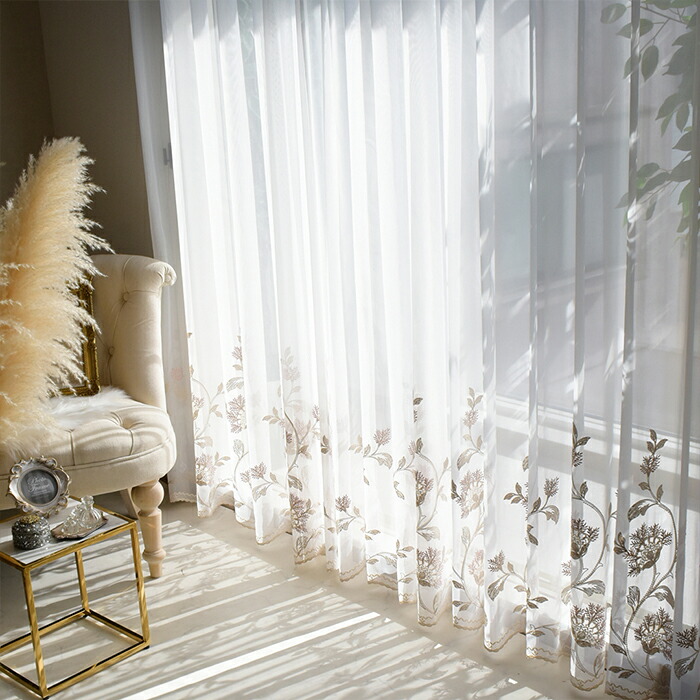 アンティーク刺繍レースのふりふりカーテンஐ⋆*ナチュラルリネン