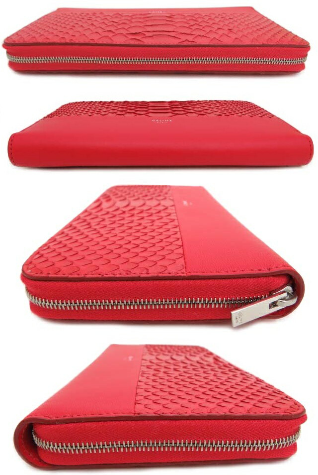 楽天市場】CELINE ラウンドファスナー長財布 パイソン×カーフ レッド