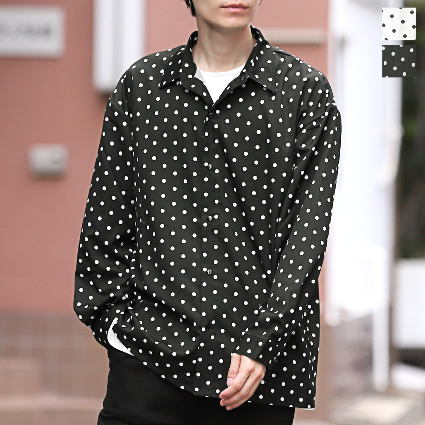 楽天市場】【送料無料】シャツ レギュラーカラー ドット柄 水玉 長袖