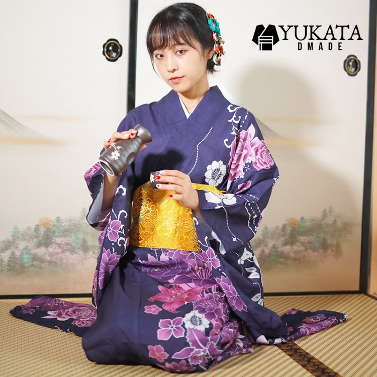 楽天市場】浴衣 レディース 紫 花柄 花火大会 夏祭り 8点セット 振袖