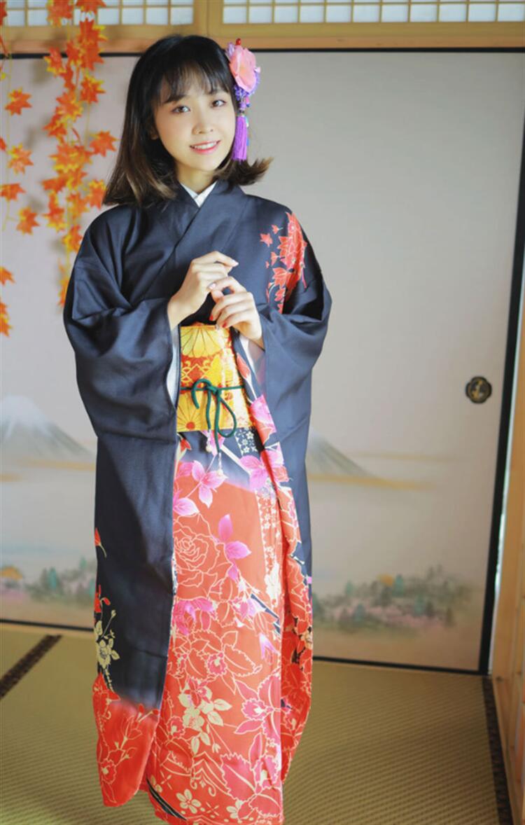 楽天市場】浴衣 レディース ネイビー 赤 花柄 8点セット 振袖 下駄