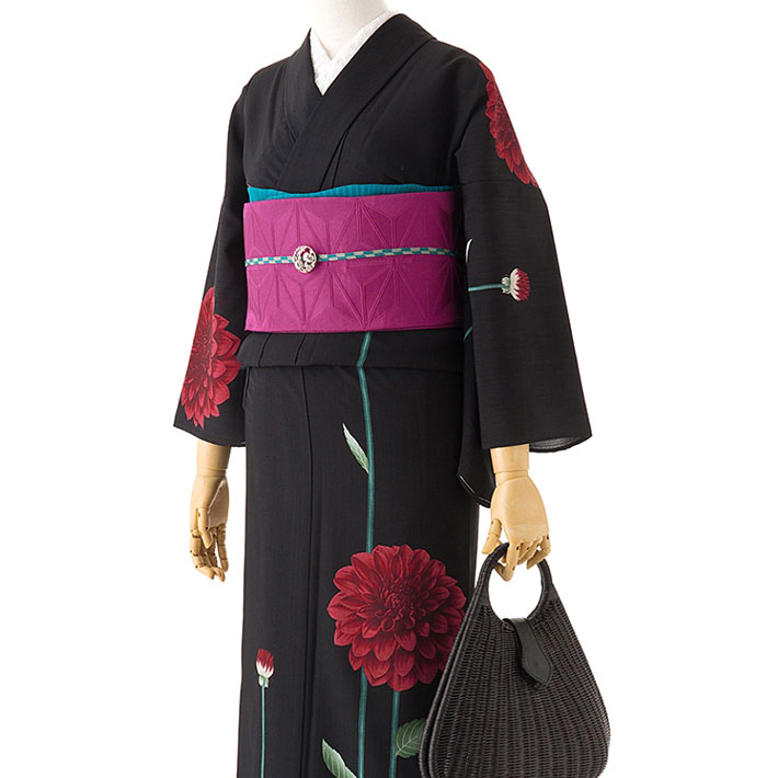 楽天市場】撫松庵 ダリア 黒 黒地 セオアルファ 単衣 夏着物 浴衣