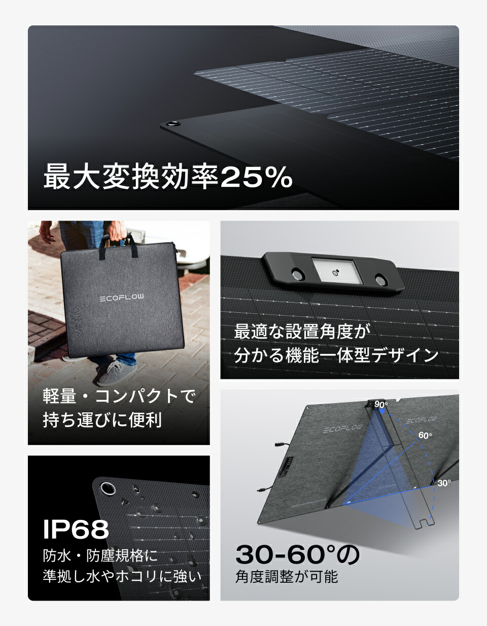 楽天市場】EcoFlow ソーラーパネル 160W片面Gen2 ソーラー充電器 太陽