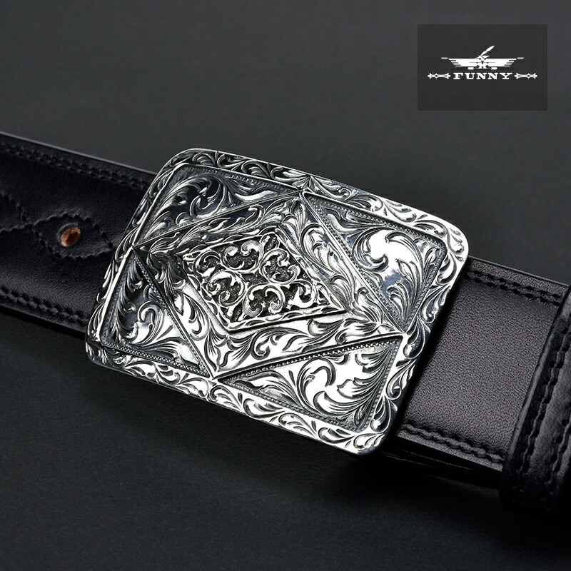 黒レザー装飾バックルベルト(スターリングシルバー)サンセットトレイル