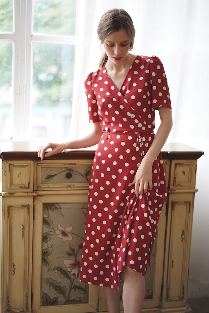 楽天市場】ワンピース ロング 袖あり 大人 レディース 春 ドット柄