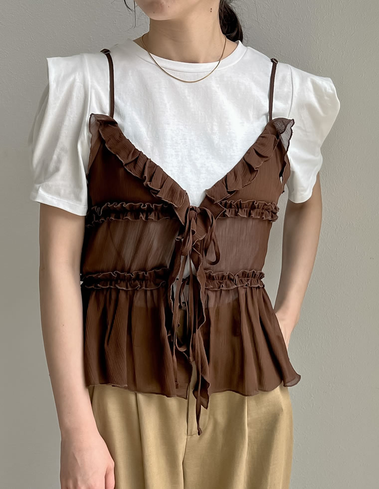 新品 タグ付き LIZLISA ブラウン フリル付きキャミソール 新品 タグ