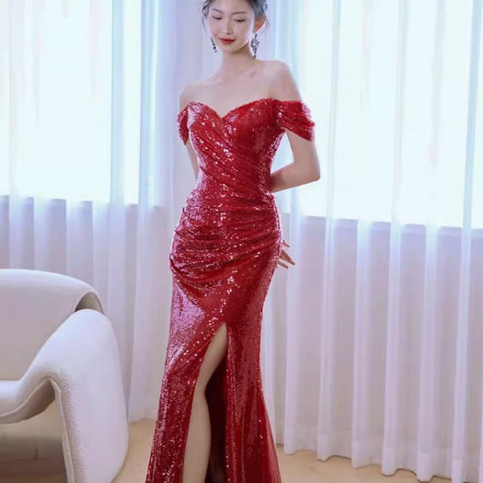 楽天市場】ALICE カラードレス オフショルダー スパンコール ドレープ