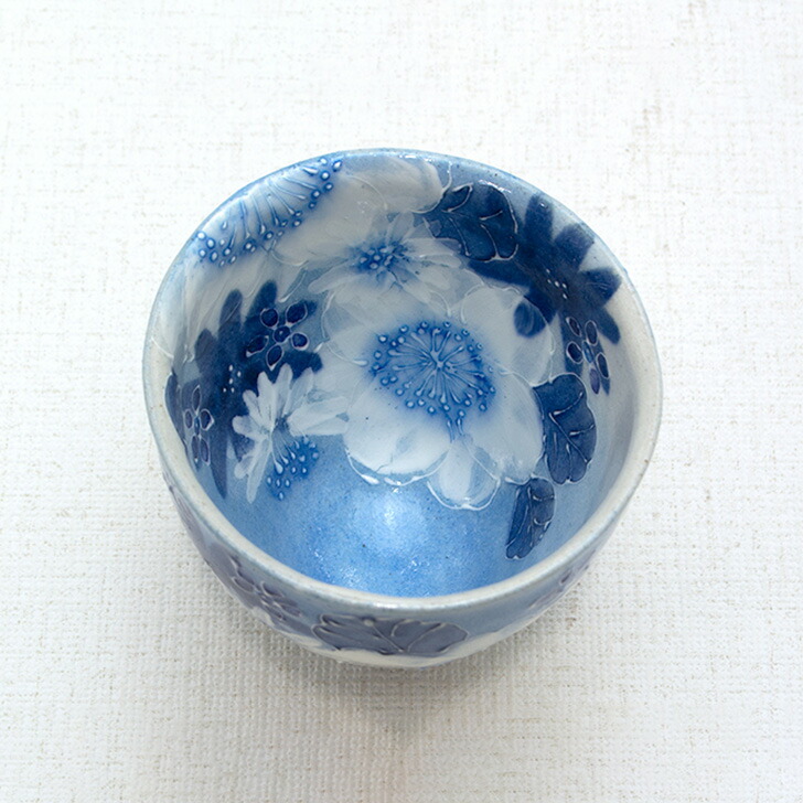 楽天市場】工房ゆずりは 湯呑 藍彩白絵花 陶器 湯呑プレゼント 湯呑