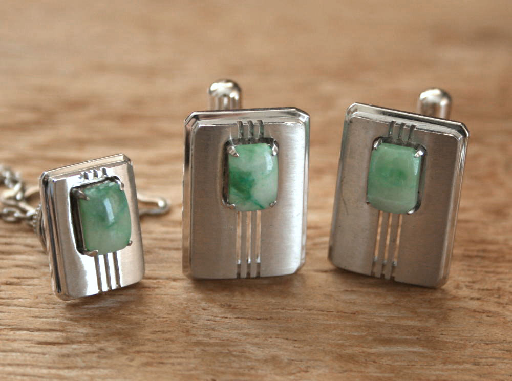 楽天市場】糸魚川翡翠カフスボタン・タイタックセット T00194 翠雅 作