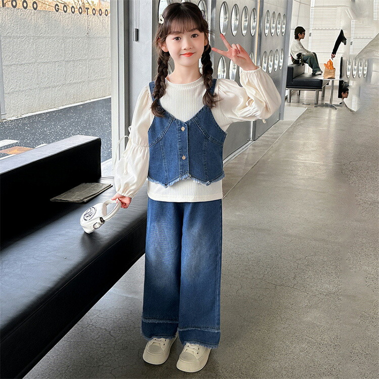 楽天市場】【送料無料】キッズ 上下セット 春秋 ブラウス デニム