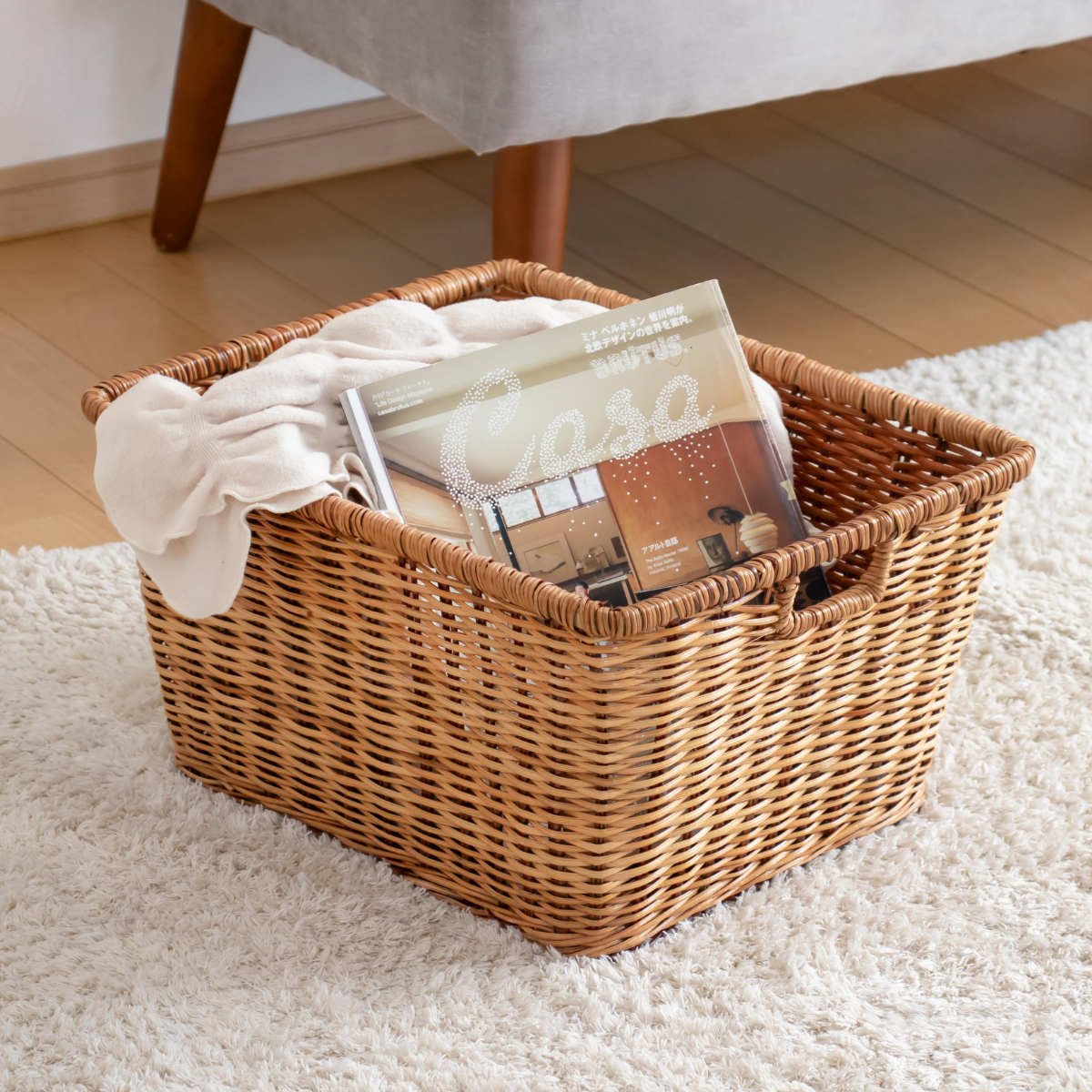 楽天市場】かご バスケット 収納 約 幅42×奥行33.5×高さ21.5cm 天然