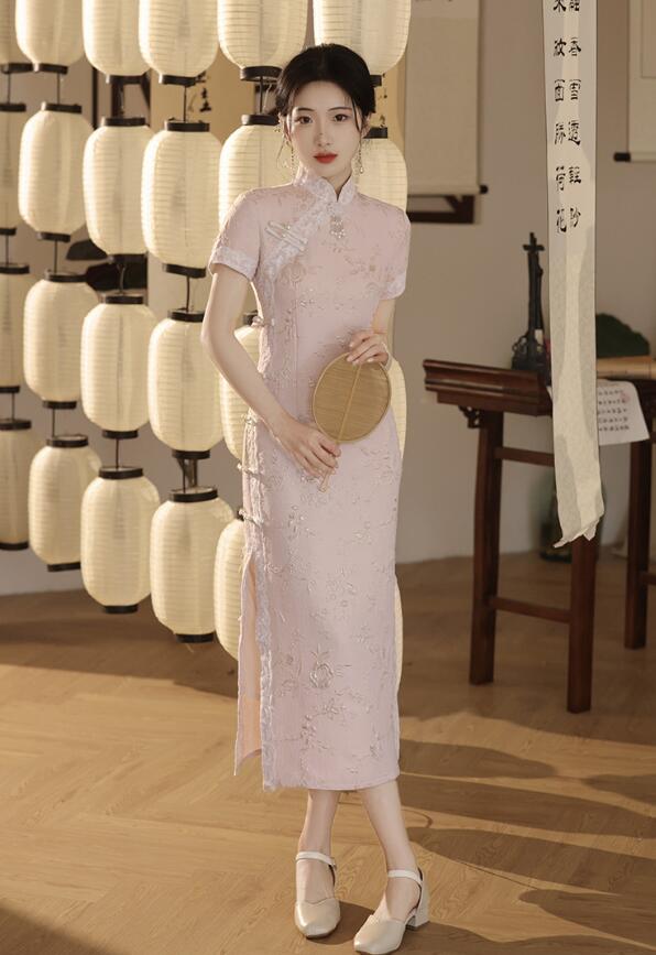 楽天市場】チャイナドレス ロング丈 半袖 チャイナ ワンピース ジャ