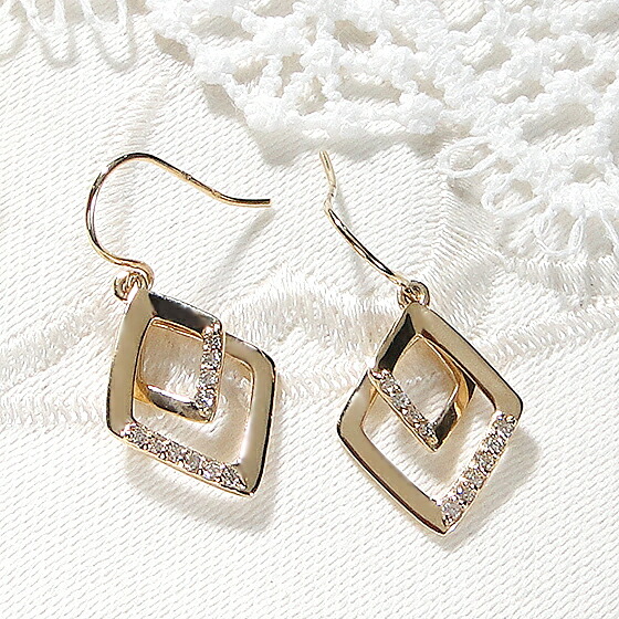 楽天市場】K18YG ダイヤモンド ひし形 ピアス【0.10ct】【送料無料