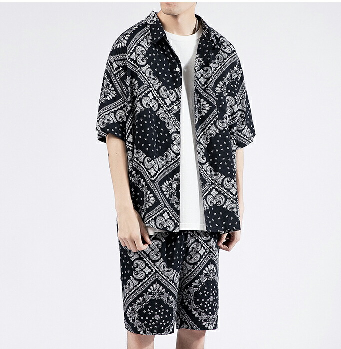 楽天市場】程よい抜け感を演出！メンズ ペイズリー柄 セットアップ