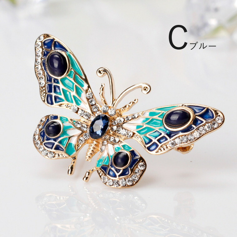 楽天市場】レディース 蝶モチーフ きらきら ビジュー ブローチ