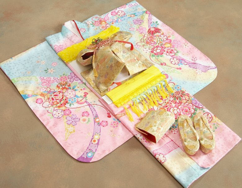 楽天市場】七五三 着物 7歳 女の子 着物フルセット 絵羽柄 水色ピンク