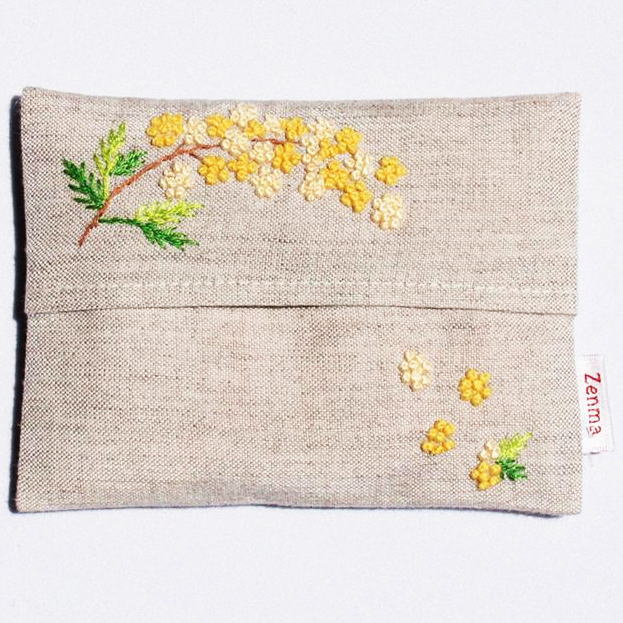 楽天市場】手刺繍ティシュケース ミモザ Zenma ゼンマ ハンドメイド