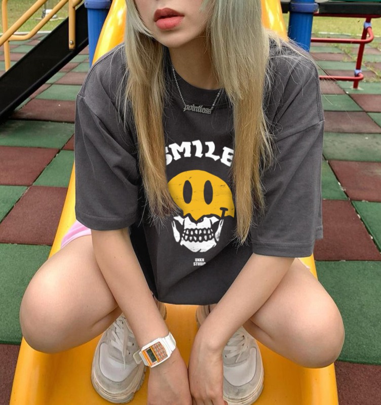 楽天市場】スマイル Tシャツ 3色 半袖 トップス カットソー ロゴ ニコ