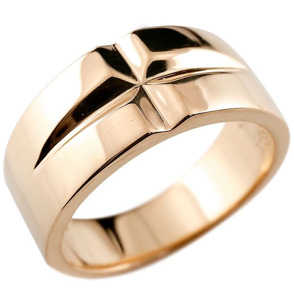 楽天市場】18金 リング メンズ クロス幅広 ピンクゴールドk18 18k 指輪