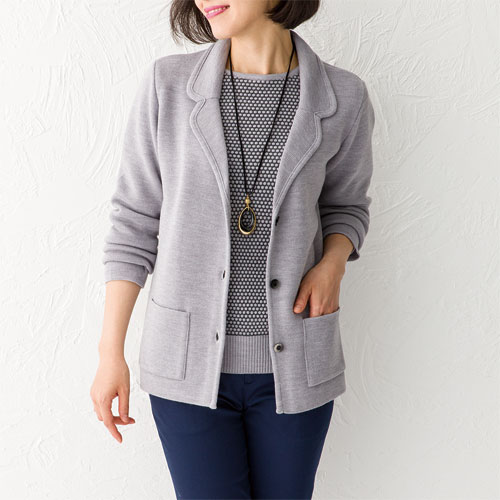 楽天市場】ニットジャケット レディース 襟付き ウール混 日本製