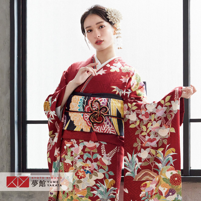 楽天市場】【成人式 振袖 レンタル】RS1782 正絹 赤 雲取りに花（絹