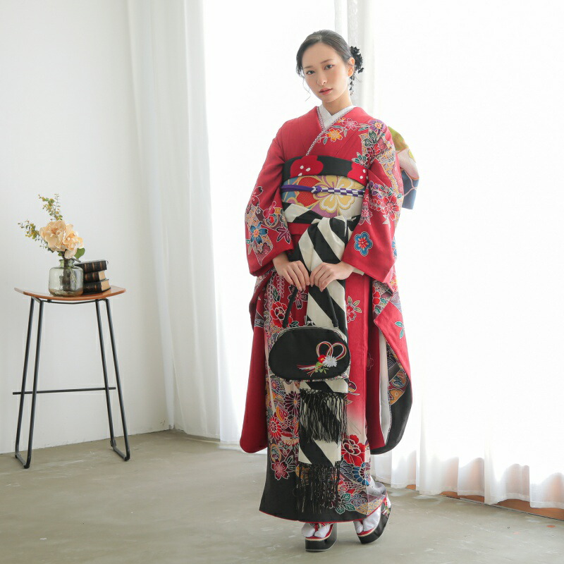 楽天市場】【成人式 振袖 レンタル】RS1362 正絹 赤 紅型風 花熨斗鴛鴦