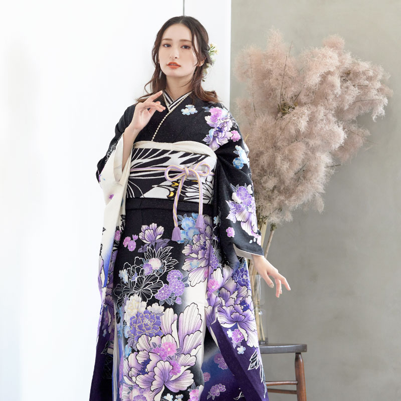 楽天市場】【成人式 振袖 レンタル】RS1329 正絹 黒 牡丹に桜フル