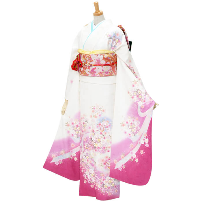 楽天市場】【振袖 レンタル】 結婚式 結納R254 正絹 白 ピンク桜と蝶々