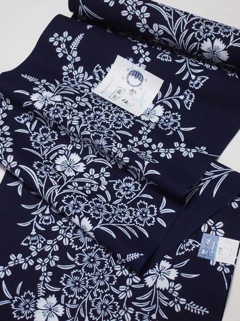 楽天市場】竺仙鑑製浴衣地 綿コーマ 注染染め 撫子と萩 紺地に白【ちく