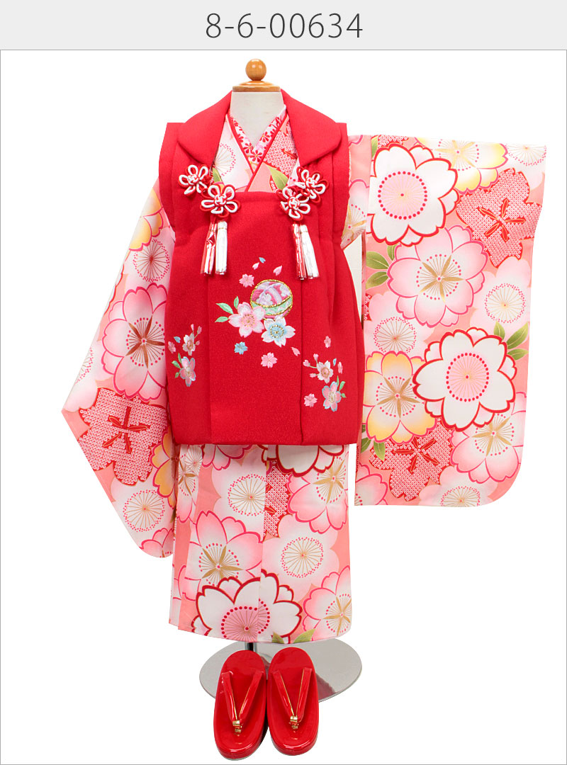 楽天市場】七五三 着物 3歳 女の子 販売 被布セット 7点 ピンク 赤 白
