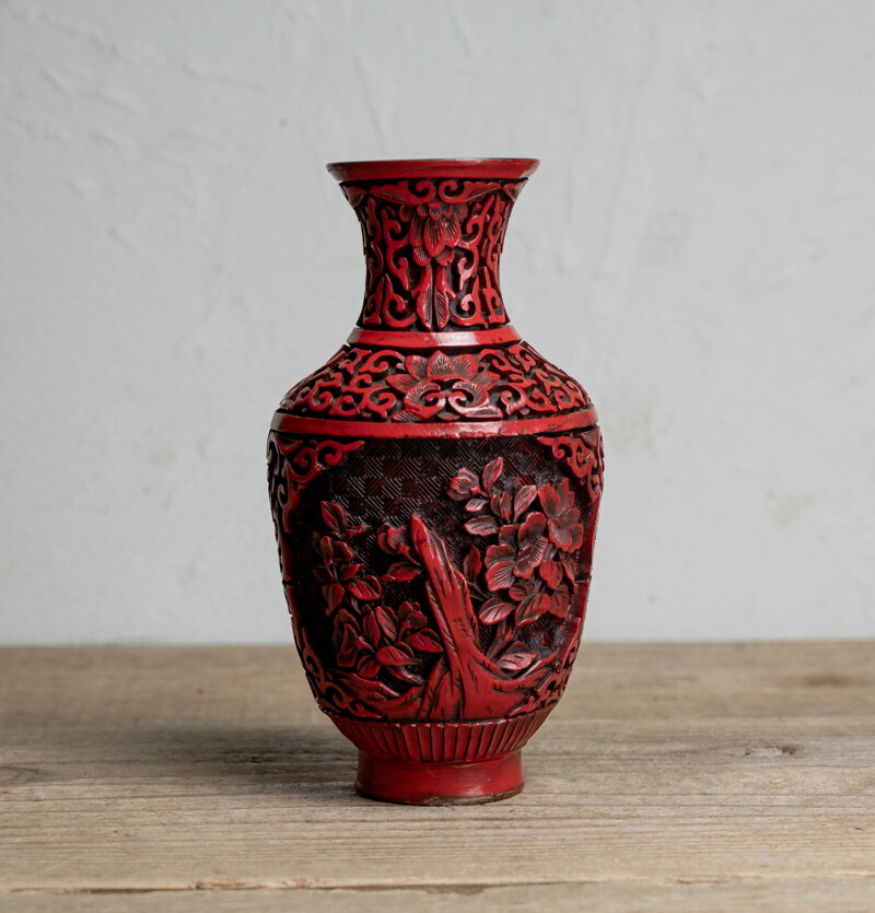 楽天市場】骨董○堆朱花文花瓶○堆朱 / 銅製 / 陰刻文 | 20世紀頃
