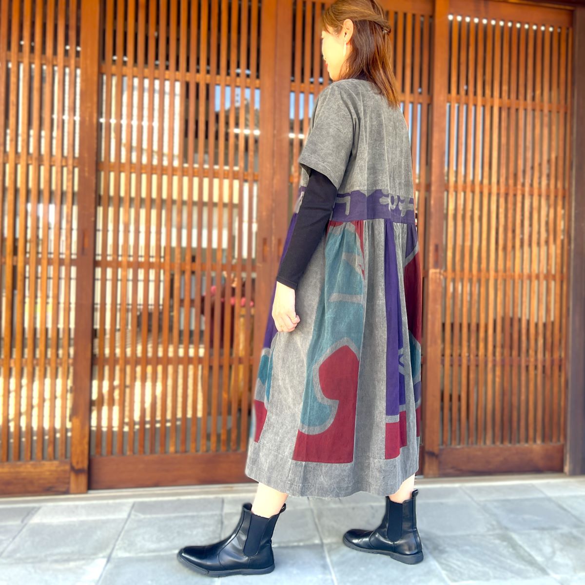 楽天市場】【墨染め古布リメイクワンピース】ロングマキシ五分袖紺