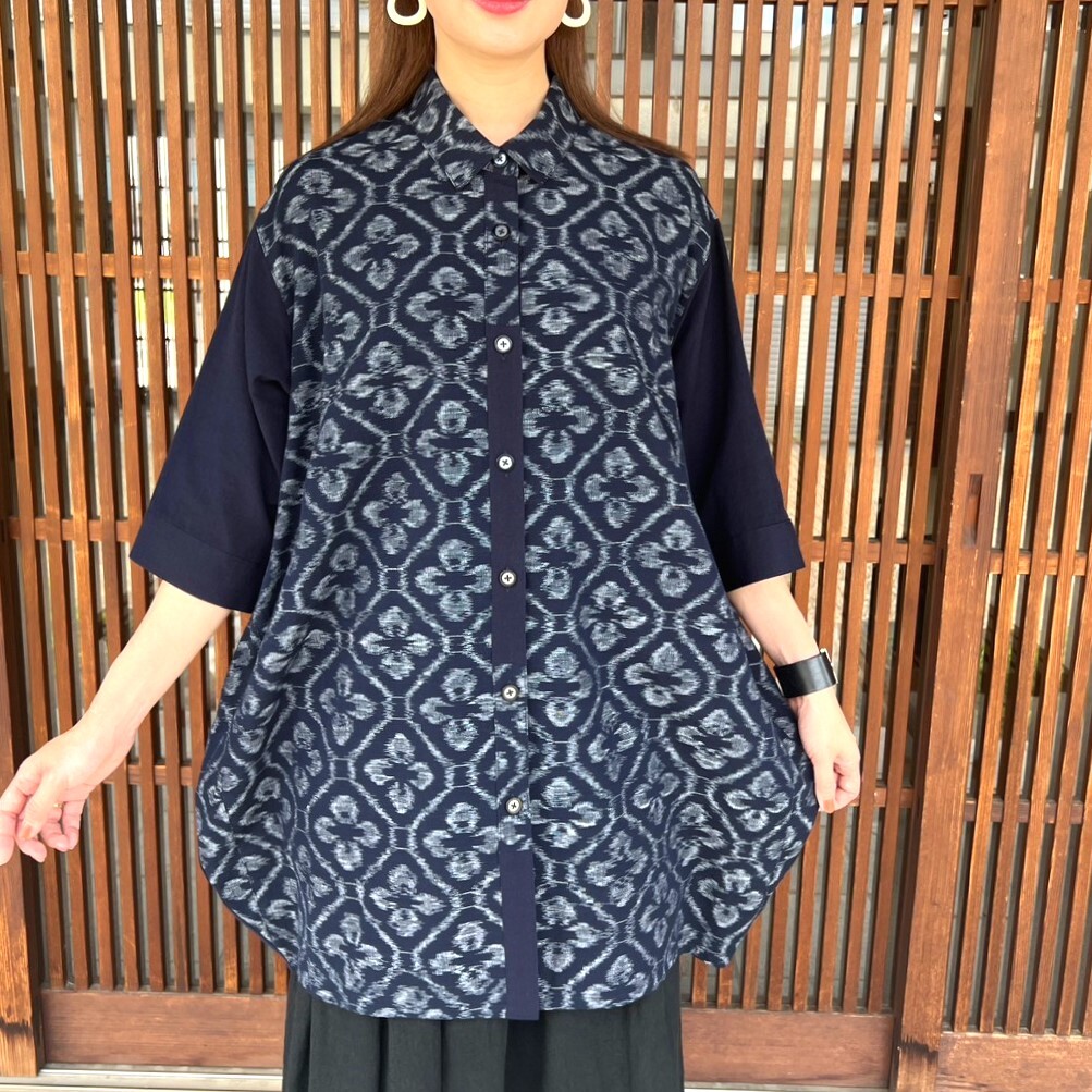 久留米絣 おおやぶ ステッチ 切り替え おしゃれな チュニック 久留米絣