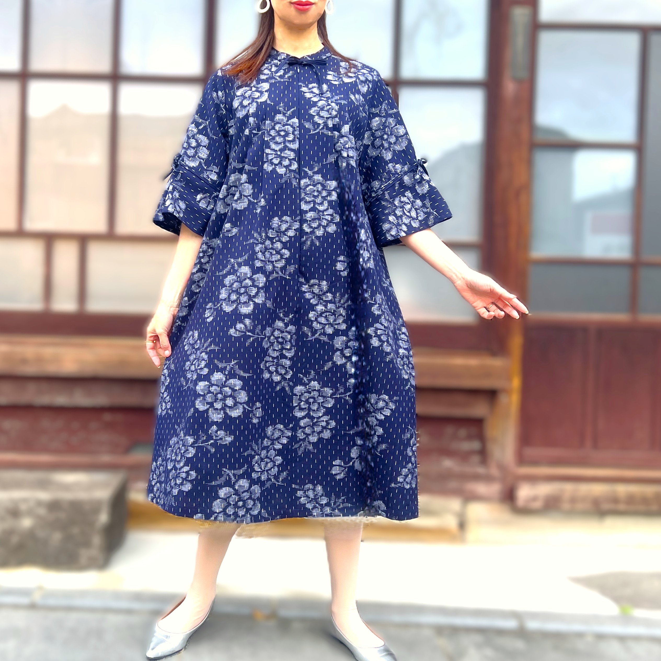 楽天市場】【久留米絣ワンピース】エレガントふんわ袖りゆったりミセス