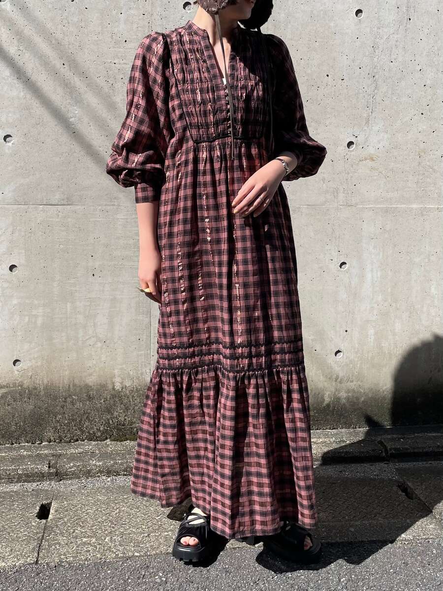 楽天市場】【Sara Mallika】 Cotton Check Shirring Long Dress