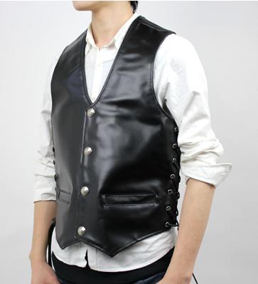 楽天市場】レザーベスト フロントボタン バッファローコンチョ 牛革