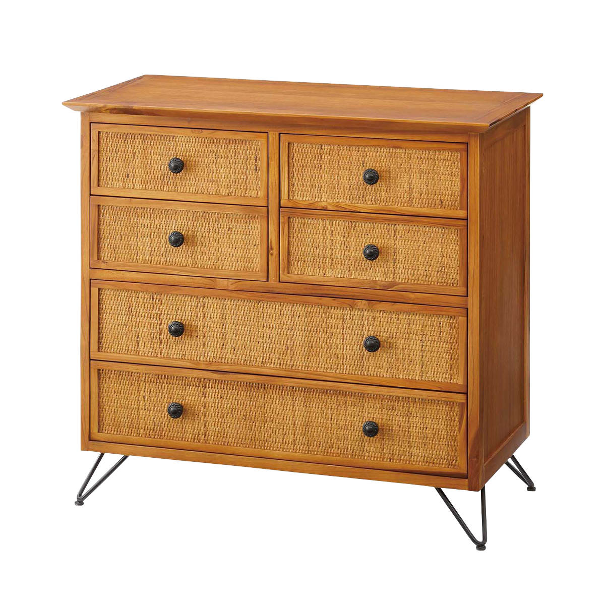 楽天市場】籐 チェスト 4段6杯 エスニック風 チーク材フレーム 幅80cm