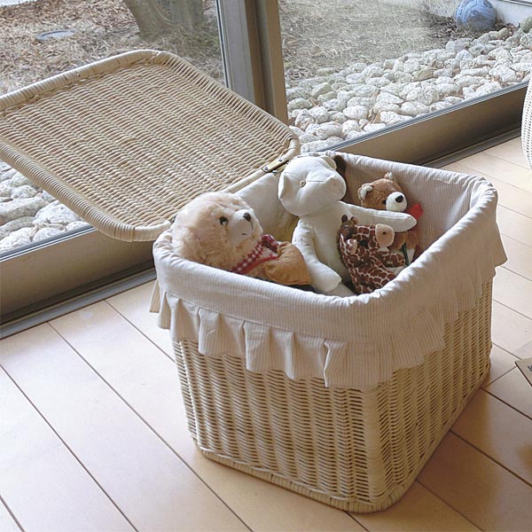 楽天市場】籐 バスケット オーガニックコットン カバー付 幅35cm