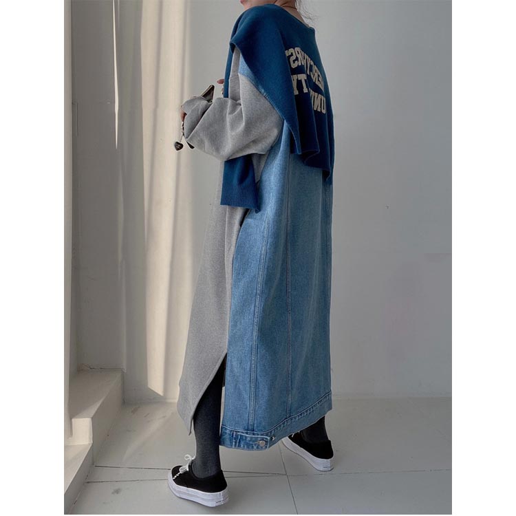 楽天市場】 マキシ丈 スウェットワンピース ロングトレーナー デニム